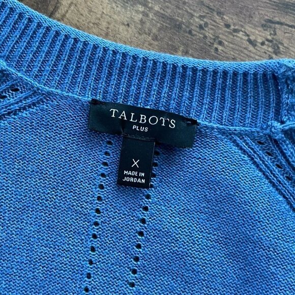 Talbots Womens Girlfriend Cardigan Plus Sz X 12 Blue Stripe Preppy V-neck - Picture 7 of 7